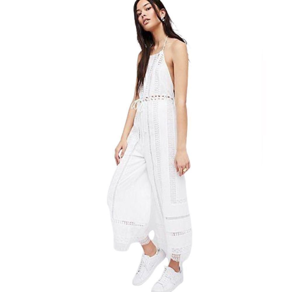 Free People Sydney Sky White Halter Jumpsuit Sz XS